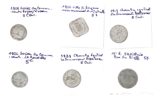 6 jetons de nécessité 5 centimes Perpign