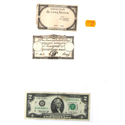 Lot comprenant 2 assignats 5 livres et 2