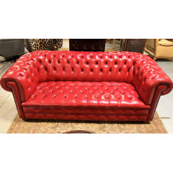 Canapé Chesterfield en cuir rouge (qqs g