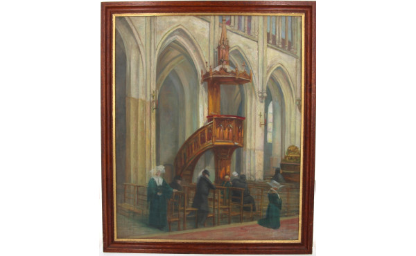 Ecole début Xxème "Intérieur d'église", 