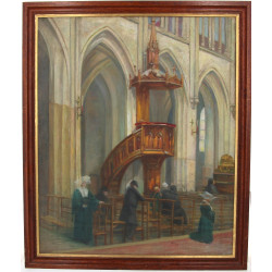 Ecole début Xxème "Intérieur d'église", 