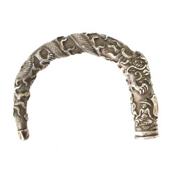 Pommeau de canne ancien en argent, décor