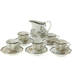 CHINE - 5 tasses, 5 sous-tasses et un cr