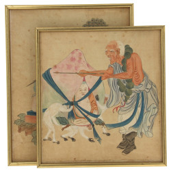 ASIE, vers 1910/1920 - "Bouddha, paon et