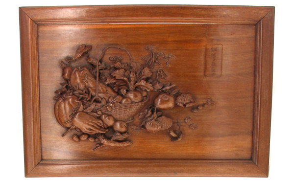 CHINE - Beau panneau en bois exotique sc