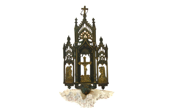 Bénitier d'applique ancien en métal et m