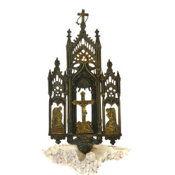 Bénitier d'applique ancien en métal et m