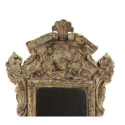 Miroir en bois sculpté patiné argent dan