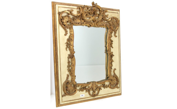 Miroir rectangulaire doré et crème à déc