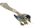 Oiseau en métal argenté et émaillé, H 4 