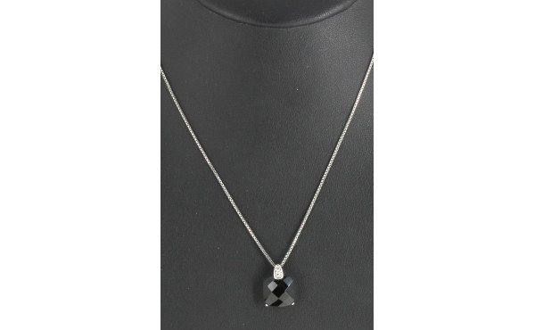 Pendentif noir facetté et strass blanc, 