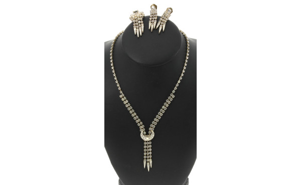 Parure vintage en métal et strass blanc 