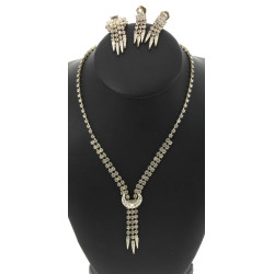Parure vintage en métal et strass blanc 