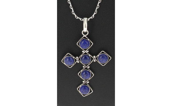 Pendentif croix en argent et lapis lazul