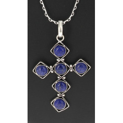 Pendentif croix en argent et lapis lazul