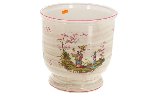 Grand cache-pot en faïence à décor au ch