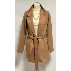 Trench femme ceinturé en suédine, couleu