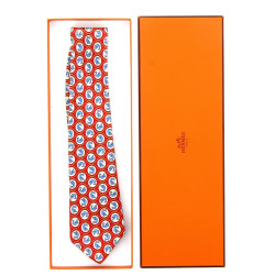 HERMES Paris - Cravate en soie à fond ro