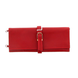 Etui à bijoux de voyage en cuir rouge, L