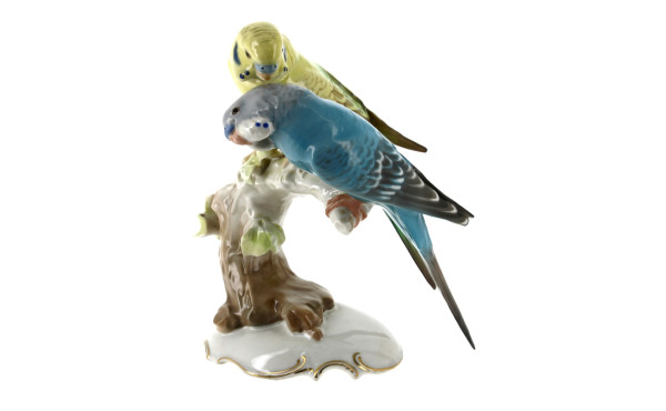 "Perroquets branchés", sujet en porcelai