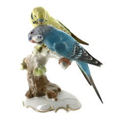 "Perroquets branchés", sujet en porcelai