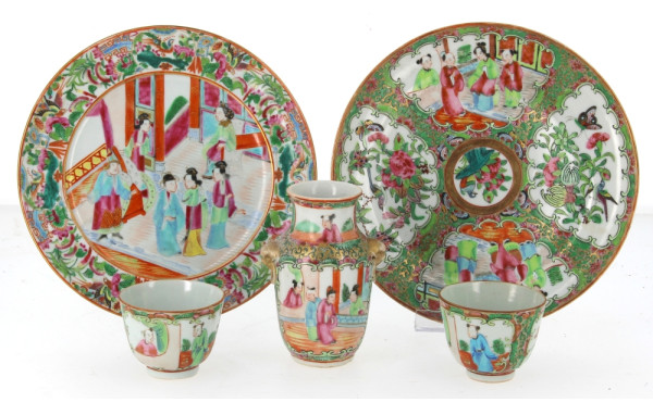 CANTON XIXème - Lot de 5 pièces en porce