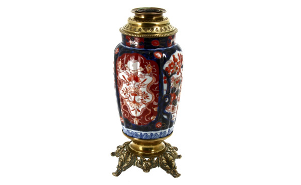 Pied de lampe en bronze et porcelaine Im