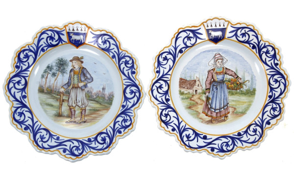 HENRIOT Quimper - Paire d'assiettes à bo