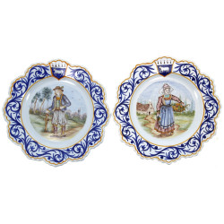 HENRIOT Quimper - Paire d'assiettes à bo