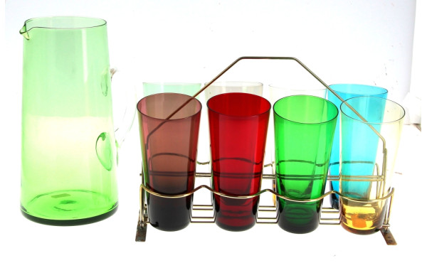 Service à orangeade en verre de couleurs