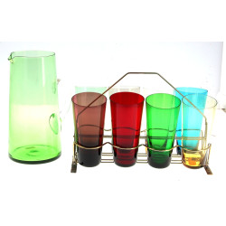 Service à orangeade en verre de couleurs