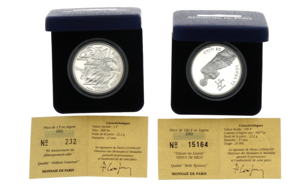 2 Coffrets Monnaie de Paris: 100 fr arge