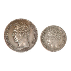 CHARLES X - 2 monnaies argent: 1 fr arge