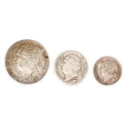 LOUIS XVIII - 3 monnaies argent: 1 fr 18