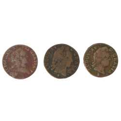 3 sols LOUIS XV en cuivre: enfant 1719 S
