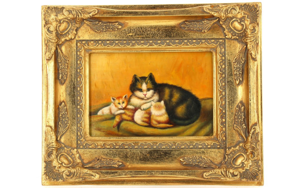 Ecole Xxème "Chatte et ses 2 chatons", h