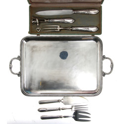 Plateau de service en métal argenté déco