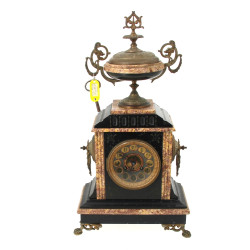Pendule en marbre noir, rouge et métal, 
