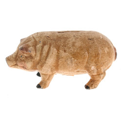 Tire-lire cochon en fonte ancienne, H 7,