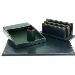Nécessaire de bureau en cuir vert frappé