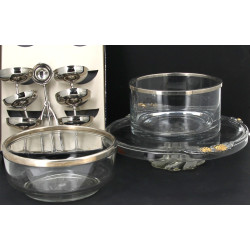 Plat à tarte sur piédouche en verre + 6