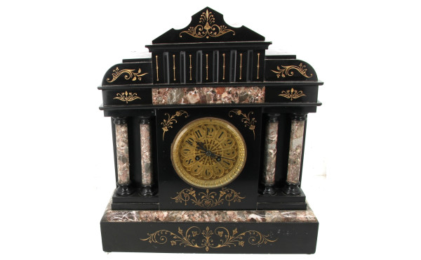 Pendule en marbre XIXe montants à colonn