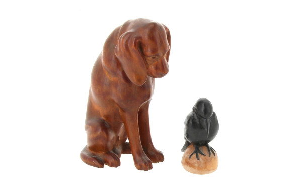 Deux sujets animaliers en bois sculpté :