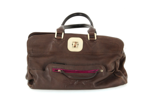 LONGCHAMP - Sac en cuir brun grainé, int