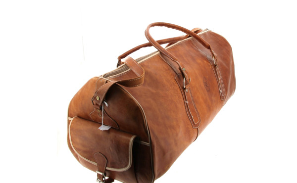 Sac week-end vintage en cuir brun, L 69 