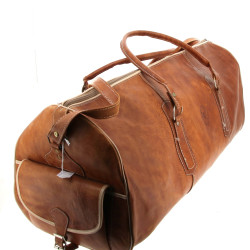 Sac week-end vintage en cuir brun, L 69 