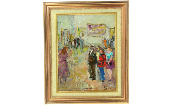 Ecole Xxème monogramme K/M "Scène animée