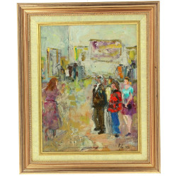 Ecole Xxème monogramme K/M "Scène animée