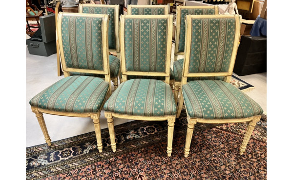 6 chaises style Directoire tissu vert