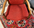 Fauteuil style Voltaire tissu rouge, pet